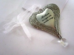 “MOTHERS ARE ANGELS WITH INVISIBLE WINGS” SILVER HEART ANGEL WINGS SUNCATCHER BN