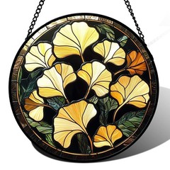 Stained Glass Window Hanging – Ginkgo Leaf Suncatcher for Doors Garden Patio …