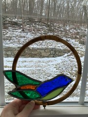 SUNCATCHER STAINED GLASS BIRD IN BAMBOO RING
