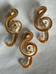 3 VTG Artisan Handblown Musical Treble Clef Orange White Artisan Art Glass Prism