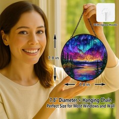 Aurora Stained Glass Window Hanging Sun Catcher Indoor Wall Decor 7.8in