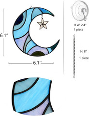 Stars and Moon Stained Glass Suncatcher – Window Decor Gift for Home Indoor – Cr