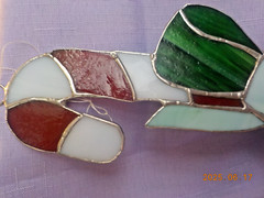 White & red candy cane Stained Glass Suncatcher Authentic Handmade w/ green bow
