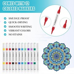 Stained Glass Window Cling Art Kit, 12 Color Double-ended Markers 10 Mandala