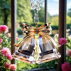 Shimmering Crystal Bell Hanging Ornament, Rainbow Maker Window Garden Home Decor