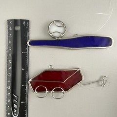 Vintage Stained Glass Baseball Bat Red Wagon Suncatcher Ornament Lot of 2 FLAWS