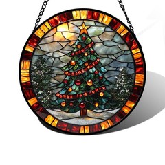 Stained Glass Window Hanging – Winter Christmas Tree Suncatcher Ready to Hang…