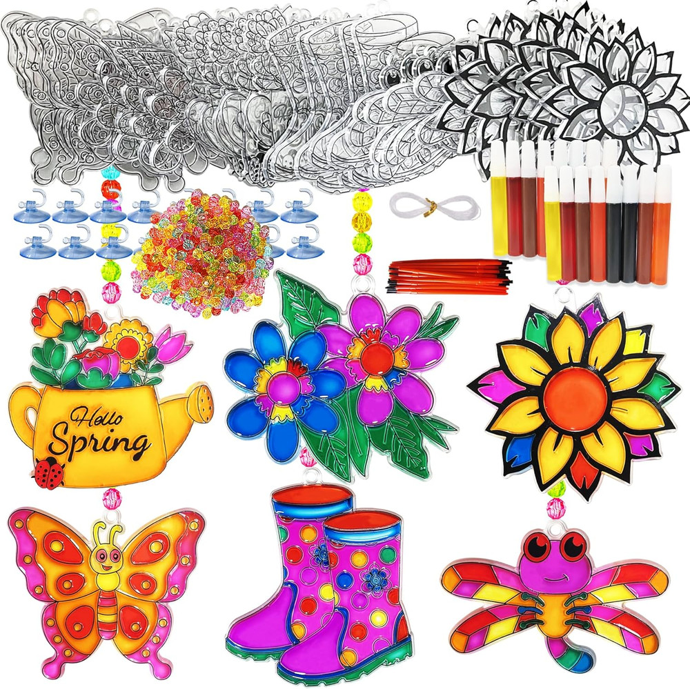 30 Sets Spring Flower Suncatcher Craft Kit Butterfly Sun Catcher DIY Window Pain