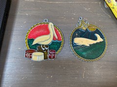 Stained Glass Metal Whale and pelican Window Sun Catchers lot of 2