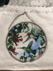 VTG 1989 Ruby Throated Hummingbird Glass Suncatcher, Toronto Stained Glass