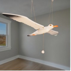 White Seagull Wooden Mobile – Handmade Bird Decor from Ukraine