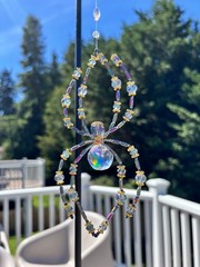 Handmade Beaded Itsy Bitsy Spider Suncatcher Purple and Gold