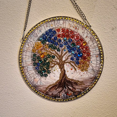 Tree of Life Round Hanging Suncatcher Wall Hanging, 8 Inches Handmade