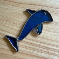Vintage Stained Glass Dolphin Suncatcher Ocean Decor Hanging Ornament 9″
