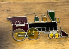 Vintage Suncatcher Locomotive Train Stain Glass Style Hanging Ornament