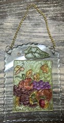 Fall Themed Hanging Glass Suncatcher 6.5″ X 5″ Beautiful Fruits Vintage