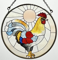 Vtg Amia Stained Glass Hanging Rooster Window Suncatcher