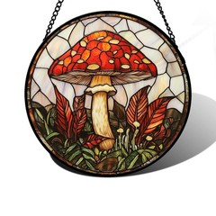 Red Mushroom Stained Glass Suncatcher for Home Decor & Gifts 7.8 in
