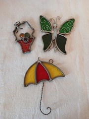 Antique Stained Glass Sun Catchers Umbrella,Butterfly,basket, Metal