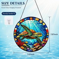 Symbolic Round Sea Turtle Suncatcher – 7.87″ Stained Glass Indoor Decor