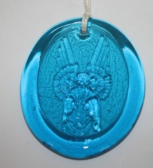 Turquoise Embossed Glass Angel Suncatcher 3X3.75