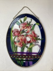 Pink Lily Flowers Sun Catcher Medium Oval
