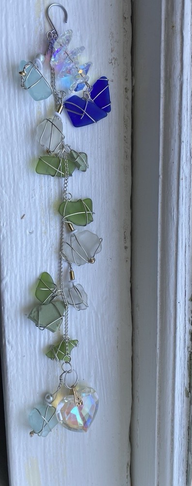 15 in Stainless Steel Beach Glass Green Aqua Royal Blue White Silver Plated