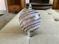 Sun catcher Hand Blown Art Glass White Blue Swirl
