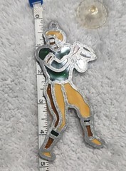 Football Player Glass Metal Suncatcher Green Yellow Brown 5in