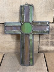 Painted Stained Glass Style Cross Sun Catcher Wall Hanging 7.25” x 6.25”