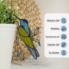 Stained Glass Hummingbird Suncatcher for Planter Decoration – Colorful Gift Idea