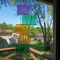 Handmade Fused Art Glass Suncatcher Purple Amber And Greens Yard Art