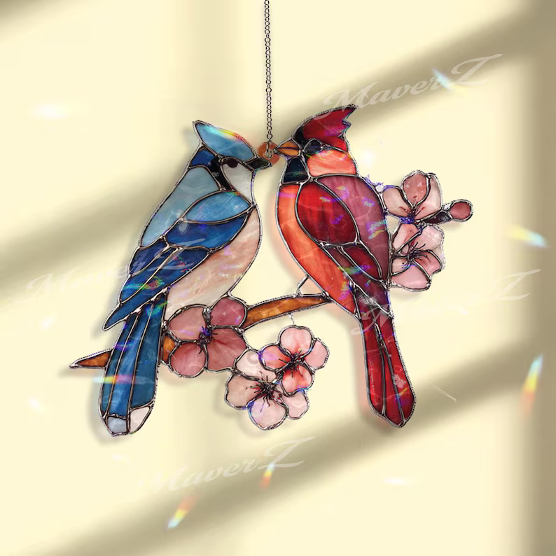 Cardinal Blue Jay Suncatcher Acrylic Window Decor Bird