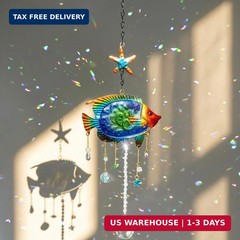 HDCRYSTALGIFTS Tropical Fish Crystal Suncatcher for Window Hanging, Prism Sun Ca