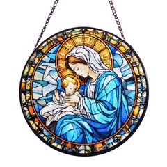 Virgin Mary Baby Jesus Stained Glass Suncatchers for Windows Home Decor Gift