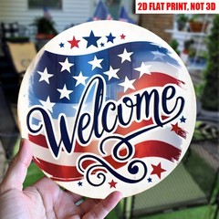 Independence Day Patriotic Welcome Acrylic Sign Red White Blue Star Wall Decor