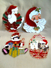4 Large Vintage Plastic Christmas Suncatchers / Santa / Goose/ Kitten/Bear