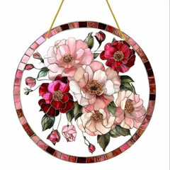 Peony Flower Acrylic Suncatcher Stained Glass Window Hanging Decor Wall Ornament