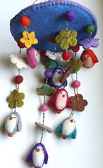 Mobile Handmade Felt Boiled Wool Penguins Vibrant Colors Beads Children New 25″