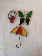 Antique Stained Glass Sun Catchers Umbrella,Butterfly,basket, Metal