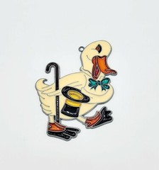 Vintage Handmade Stained Glass Duck Suncatcher With top hat and cane bow tie