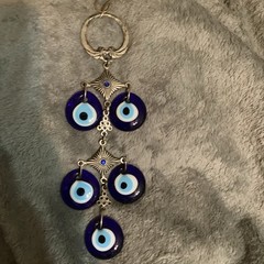 Sun Catcher Art Glass 5 Beaded “Eyes” Cobalt Blue 10” Long