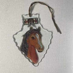 Glass Horse Arrow Head Suncatcher Hand Painted Clear Window Hanging AMIA Studios