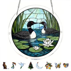 Lake Loon White Lotus Floral Window Art Acrylic Puzzle Suncatcher Hanging Gift
