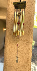 Vtg Gold Tone Unicorn Wind Chime Bells Marble Asian Coins Patio Art 24″ Boho