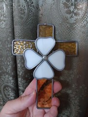 Stained Art Glass Suncatcher St. Patrick’s Irish Pride Cross Shamrock Ireland
