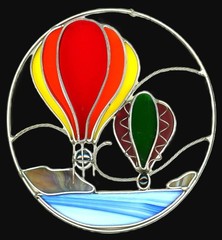 stained glass – hand cut and hand made – 8″ across – HOT AIR BALLOONS