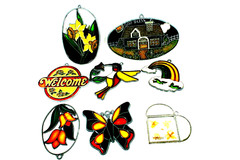 8 Vintage Suncatchers Heart Butterfly Bird Rainbow 2 Flowers Welcome God Bless