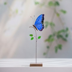 Stained Glass Blue Butterfly Ornament – Handmade Bug Decor Insect Gift