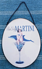 Ralph Burch VTG Glass Window/Wall Hanging Mermaid Dolphin Martini Art Man Cave